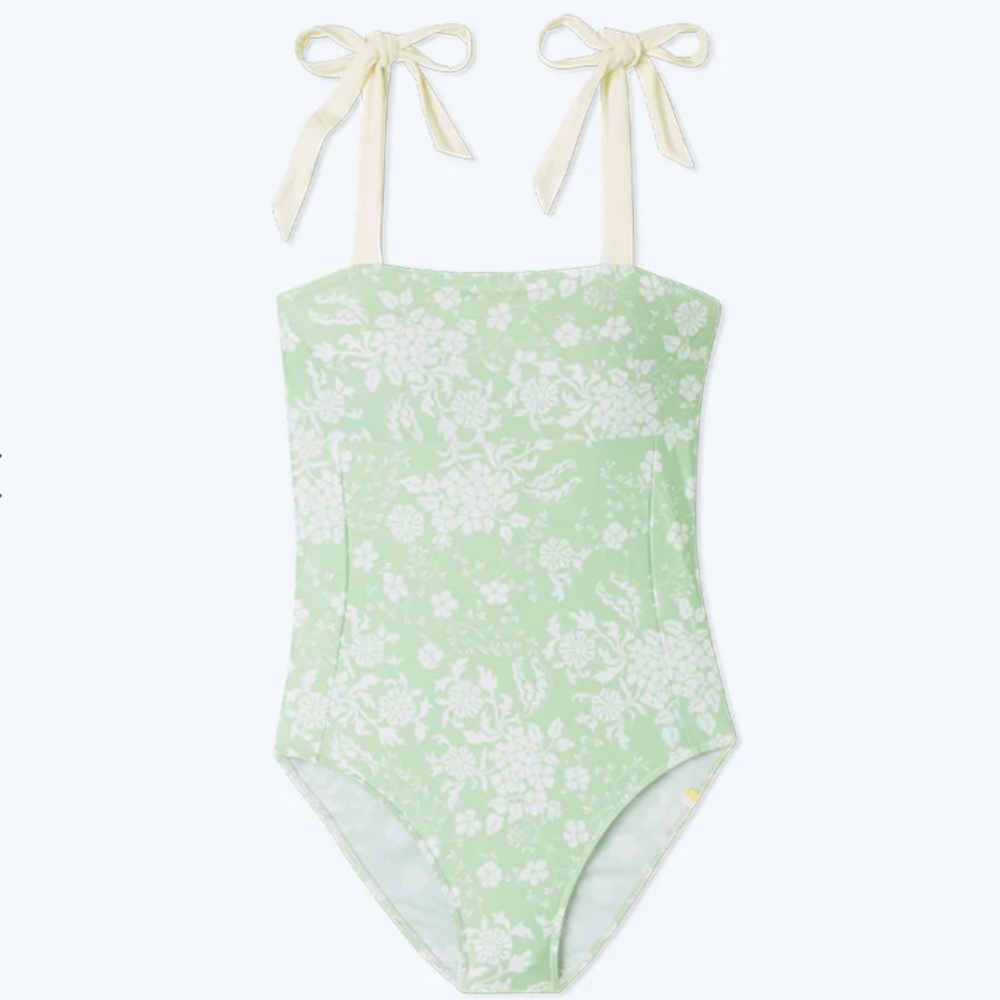 summersalt Mint Green Floral One-Piece Swimsuit with Cream Tie Straps